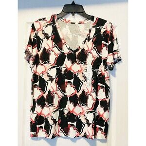 Nine West Women's Essential V-Neck T-Shirt M, Berry Mid Poppy NWT